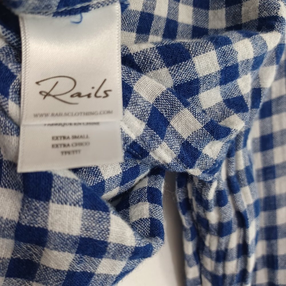 Rails Womens Blue White Gingham Tie Front Button Down Shirt XS Cropped Long Slv - Picture 8 of 12